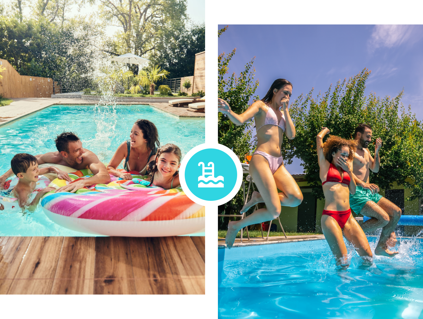 Kids and adults having pool fun